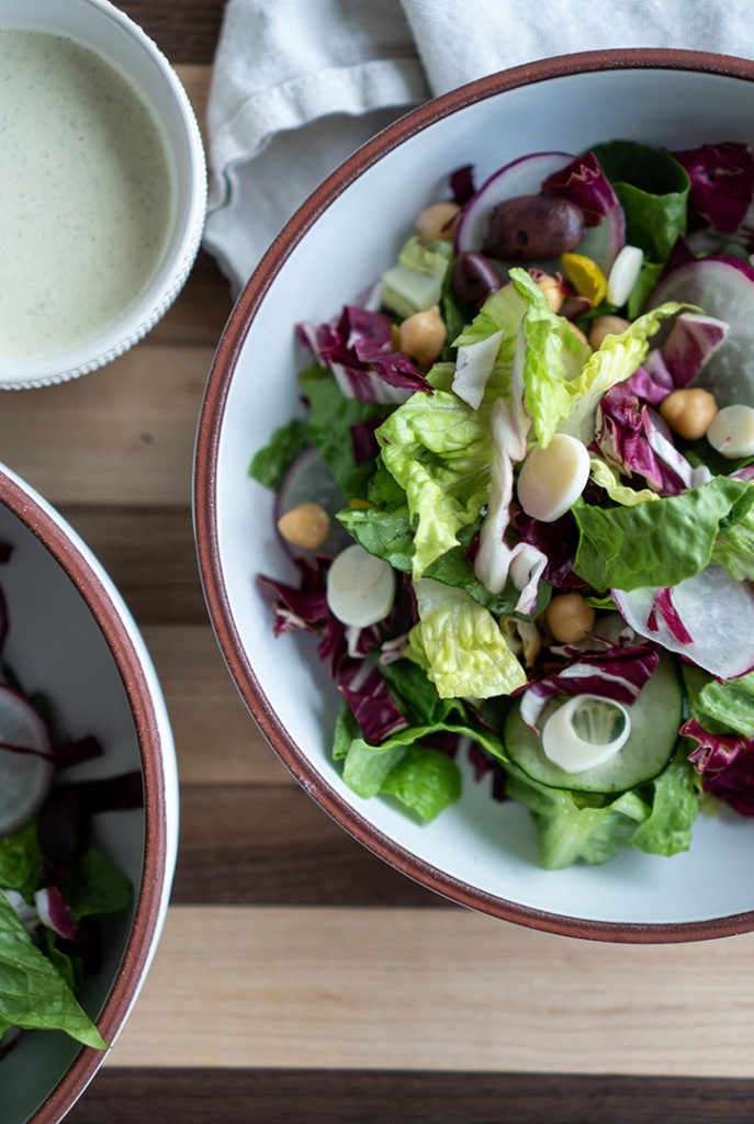 vegan chopped salad recipe with creamy red wine vinegar dressing